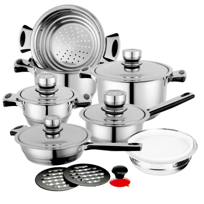 Chef Grade Stainless Steel Cookware Set with Fry Pan, Steamer, Casserole, Saucepan