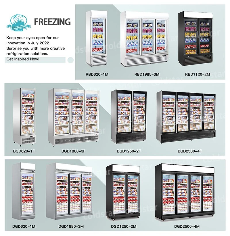 Supermarket Commercial 450L Refrigerator Freezers Glass Door Upright Showcase