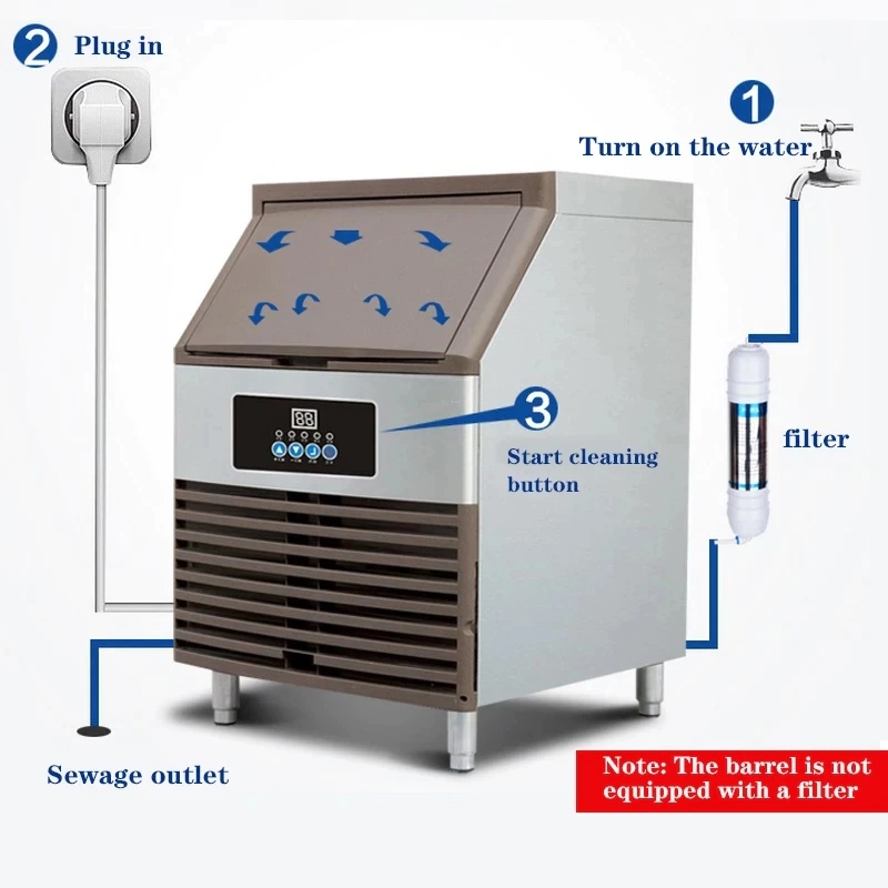 Wholesale Different Capacity Countertop Vertical 30kg to More Than 500kg/24h Stainless Steel Commercial Ice Cube Maker Machine with Ice Storage