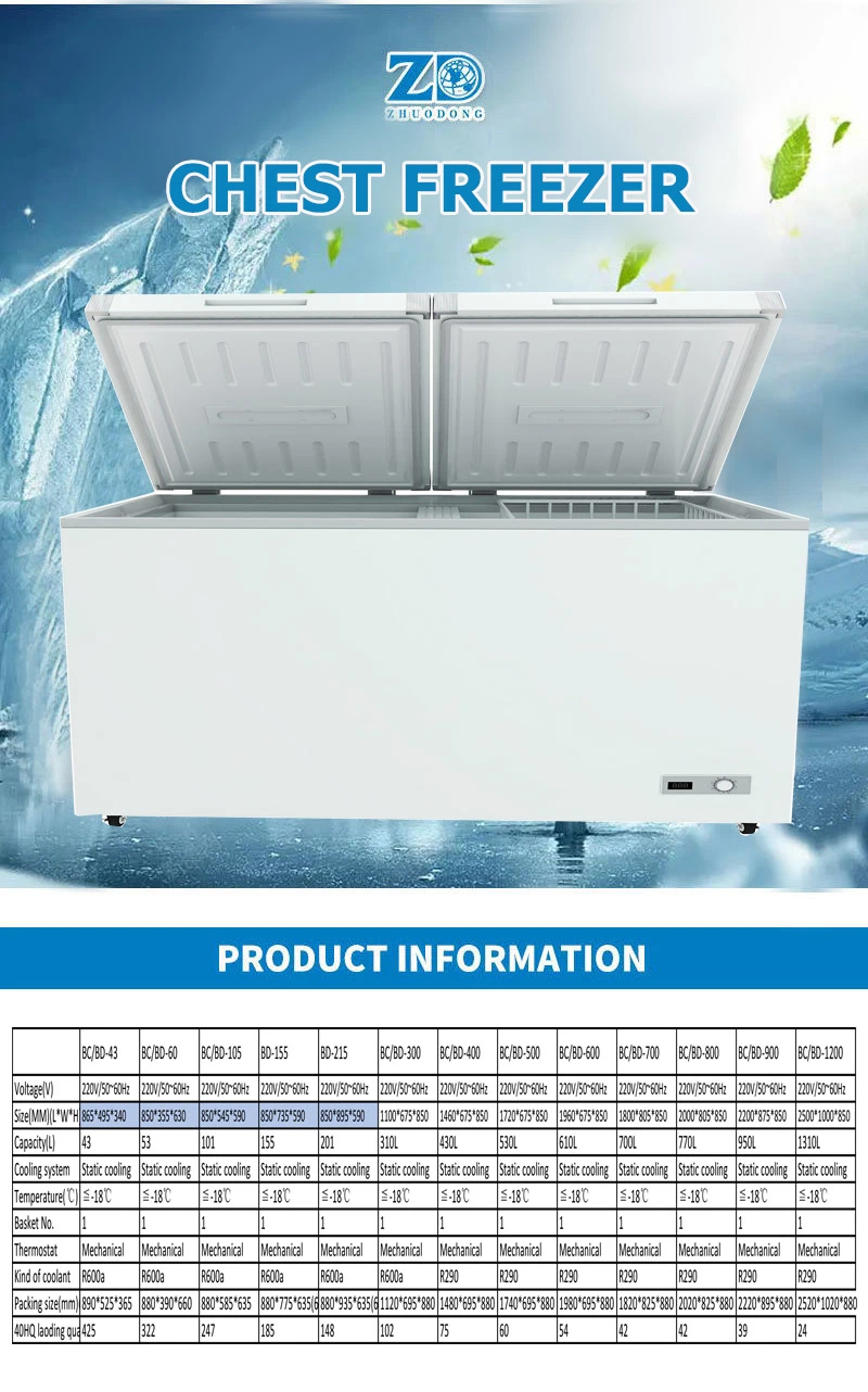1200L Commercial Refrigerator Commercial/Home/Restaurant Double Door Jumbo Chest Freezer Beef Deep Freezer