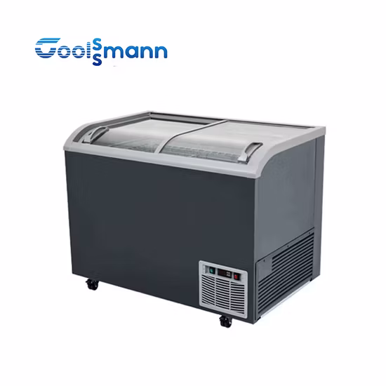 Commercial Sliding Curved Glass Display Refrigerator Supermarket Icecream Freezer